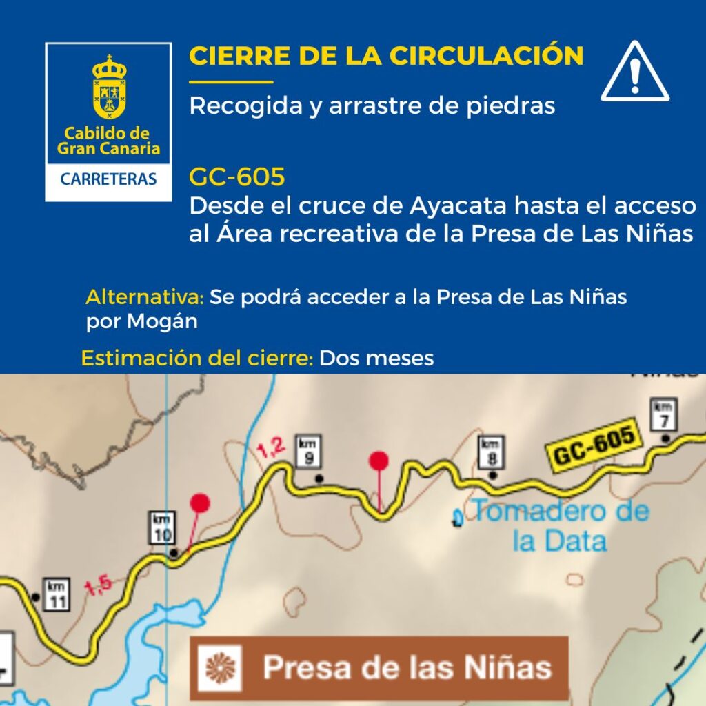Presa de las Niñas road will remain closed for a couple of months, due to a landslide (April 2025)
